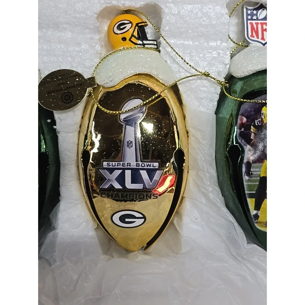GREEN BAY PACKERS bradford exchange 3pc ornament football bells Collectible Xmas